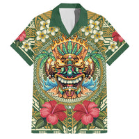 Hawaii Tiki Mask Personalized Family Matching Puletasi and Hawaiian Shirt Mele Kalikimaka i Iulai! LT9 Dad's Shirt - Short Sleeve Green - Polynesian Pride