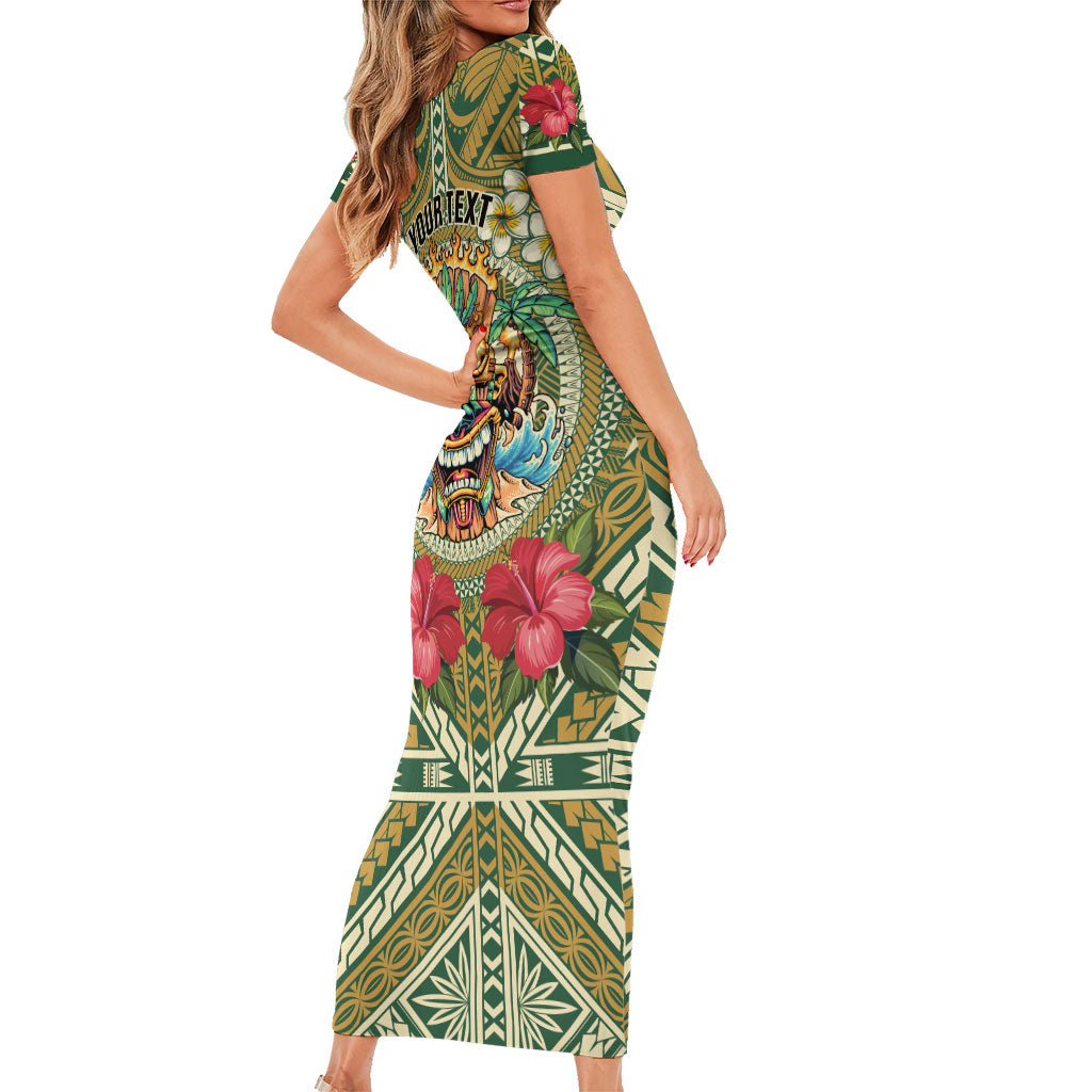 Hawaii Tiki Mask Personalized Family Matching Short Sleeve Bodycon Dress and Hawaiian Shirt Mele Kalikimaka i Iulai! LT9 - Polynesian Pride