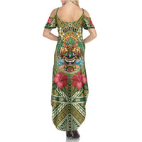 Hawaii Tiki Mask Personalized Family Matching Summer Maxi Dress and Hawaiian Shirt Mele Kalikimaka i Iulai! LT9 - Polynesian Pride