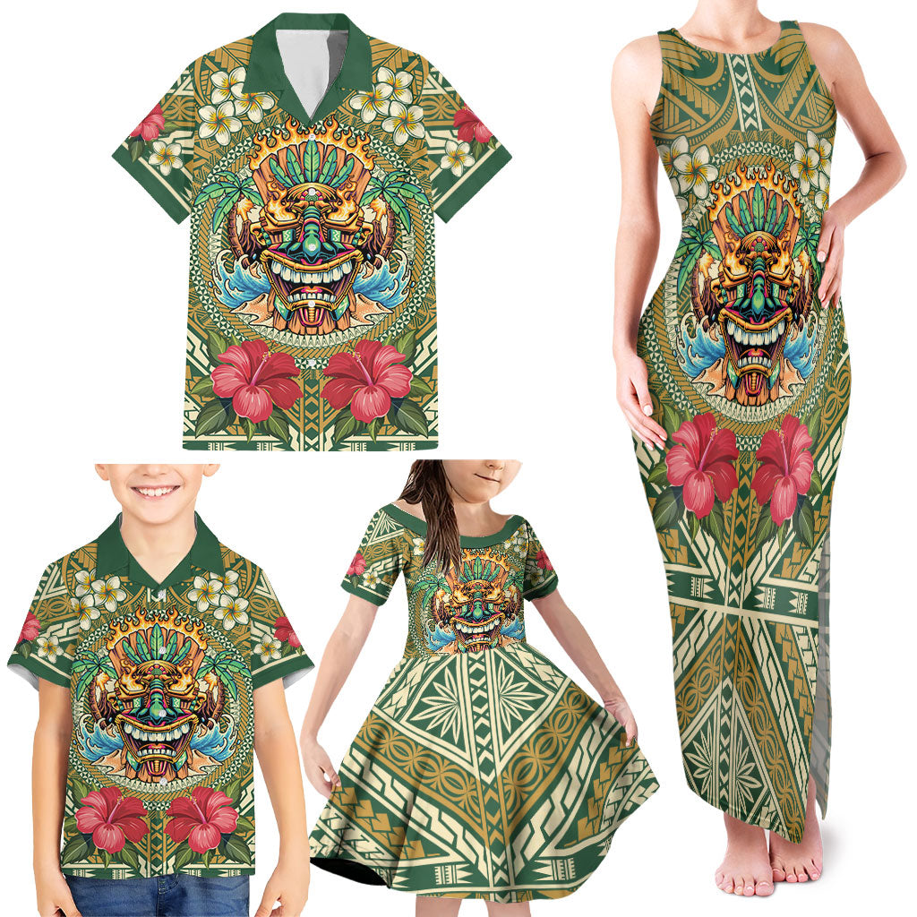 Hawaii Tiki Mask Personalized Family Matching Tank Maxi Dress and Hawaiian Shirt Mele Kalikimaka i Iulai! LT9 - Polynesian Pride