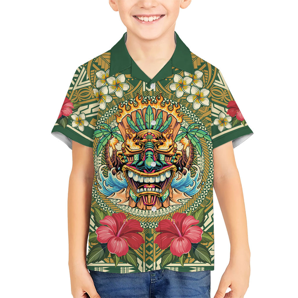 Hawaii Tiki Mask Personalized Family Matching Tank Maxi Dress and Hawaiian Shirt Mele Kalikimaka i Iulai! LT9 Son's Shirt Green - Polynesian Pride