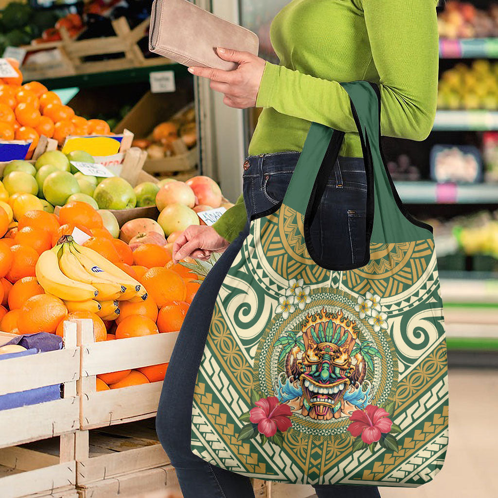 Hawaii Tiki Mask Grocery Bag Mele Kalikimaka i Iulai!