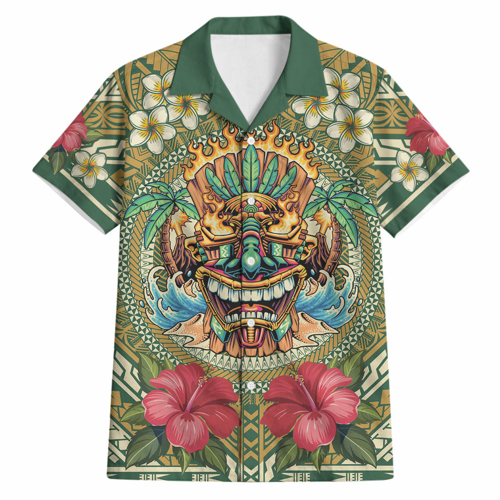 Hawaii Tiki Mask Personalized Hawaiian Shirt Mele Kalikimaka i Iulai! LT9 Green - Polynesian Pride