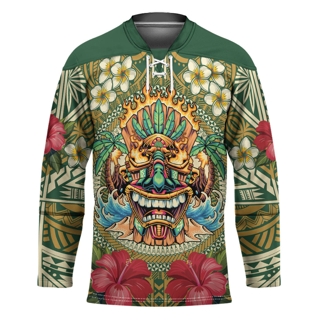 Hawaii Tiki Mask Personalized Hockey Jersey Mele Kalikimaka i Iulai! LT9 Unisex Green - Polynesian Pride