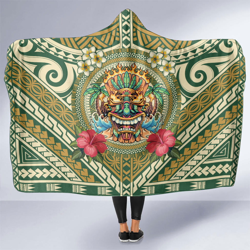 Hawaii Tiki Mask Hooded Blanket Mele Kalikimaka i Iulai! LT9 One Size Green - Polynesian Pride