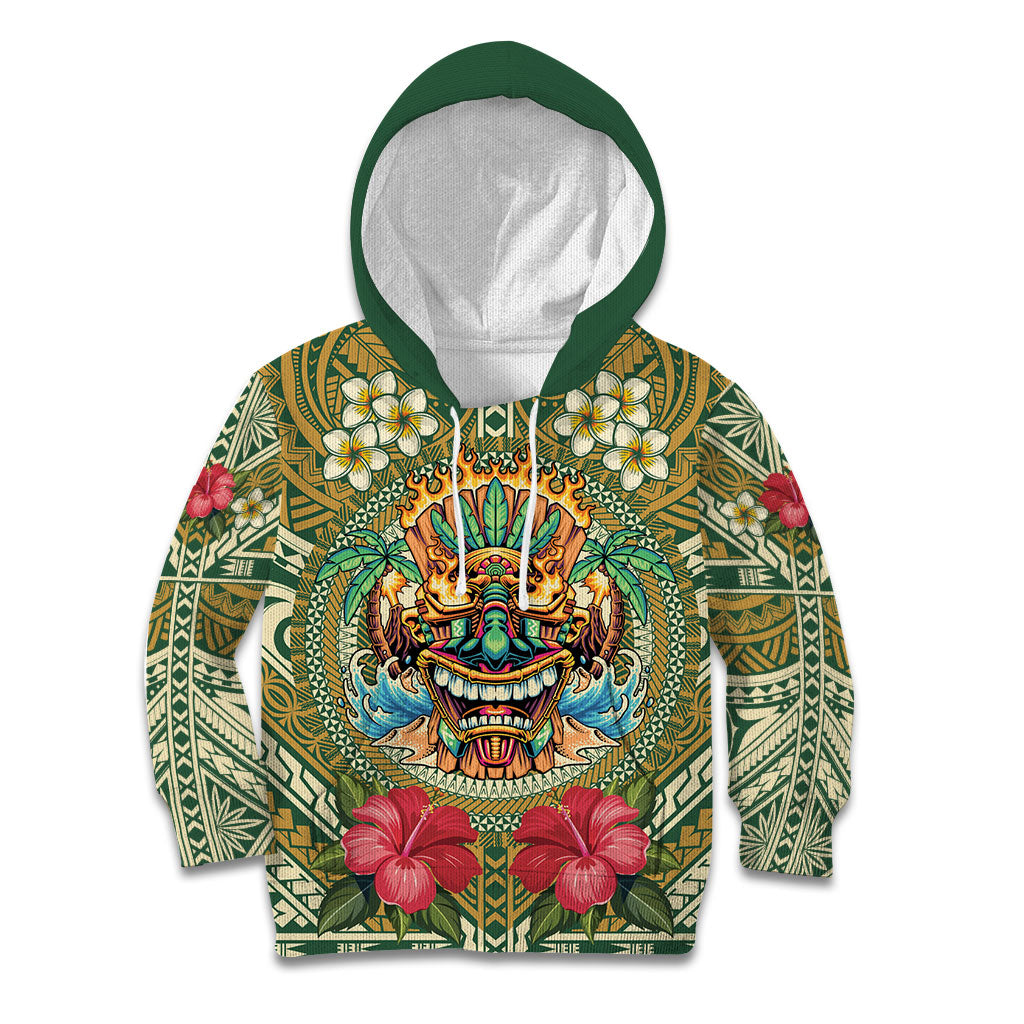 Hawaii Tiki Mask Personalized Kid Hoodie Mele Kalikimaka i Iulai! LT9 Hoodie Green - Polynesian Pride