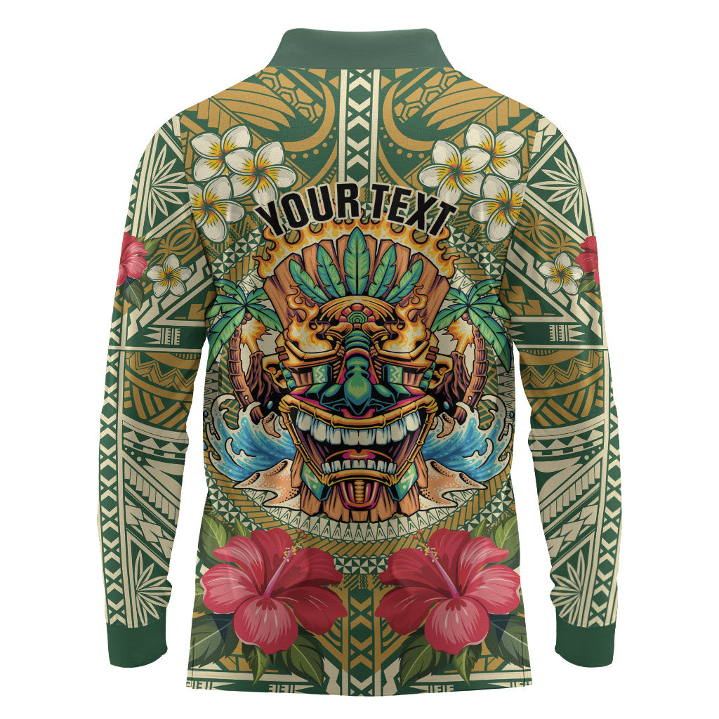 Hawaii Tiki Mask Personalized Long Sleeve Polo Shirt Mele Kalikimaka i Iulai!