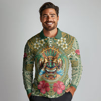 Hawaii Tiki Mask Personalized Long Sleeve Polo Shirt Mele Kalikimaka i Iulai!