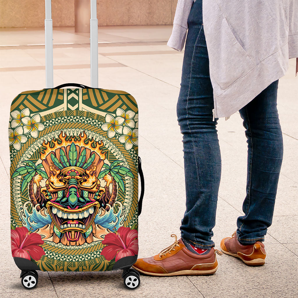 Hawaii Tiki Mask Luggage Cover Mele Kalikimaka i Iulai! LT9 Green - Polynesian Pride
