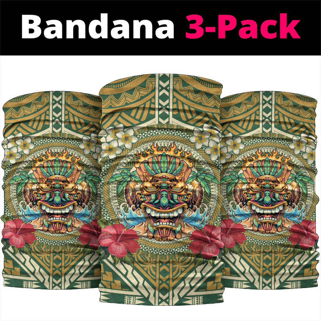 Hawaii Tiki Mask Neck Gaiter Mele Kalikimaka i Iulai! LT9 package One Size: 25*50cm Green - Polynesian Pride