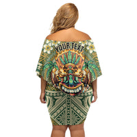 Hawaii Tiki Mask Personalized Off Shoulder Short Dress Mele Kalikimaka i Iulai!