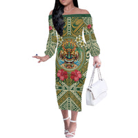 Hawaii Tiki Mask Personalized Off The Shoulder Long Sleeve Dress Mele Kalikimaka i Iulai!