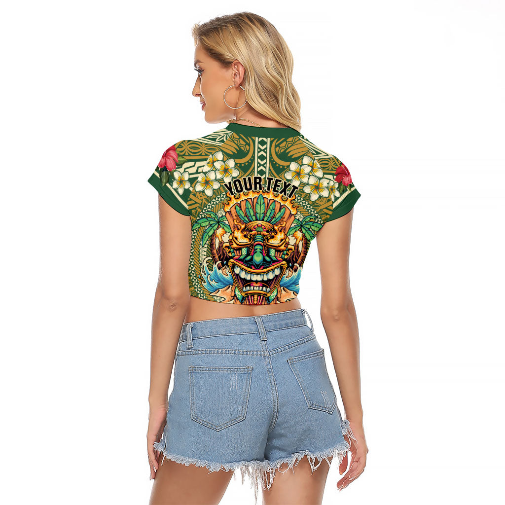 Hawaii Tiki Mask Personalized Raglan Cropped T Shirt Mele Kalikimaka i Iulai! LT9 - Polynesian Pride