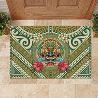 Hawaii Tiki Mask Rubber Doormat Mele Kalikimaka i Iulai! LT9 Green - Polynesian Pride