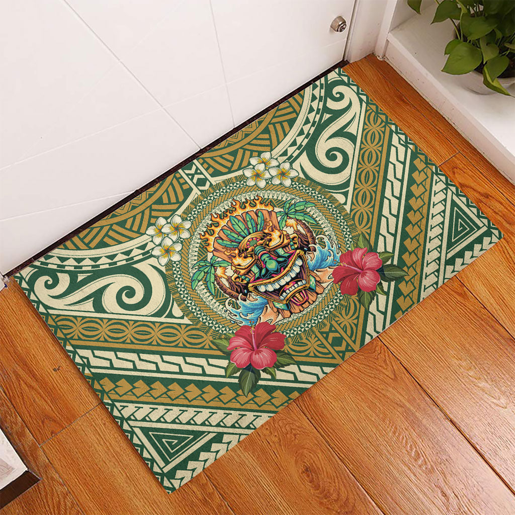 Hawaii Tiki Mask Rubber Doormat Mele Kalikimaka i Iulai! LT9 - Polynesian Pride