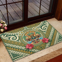 Hawaii Tiki Mask Rubber Doormat Mele Kalikimaka i Iulai! LT9 - Polynesian Pride