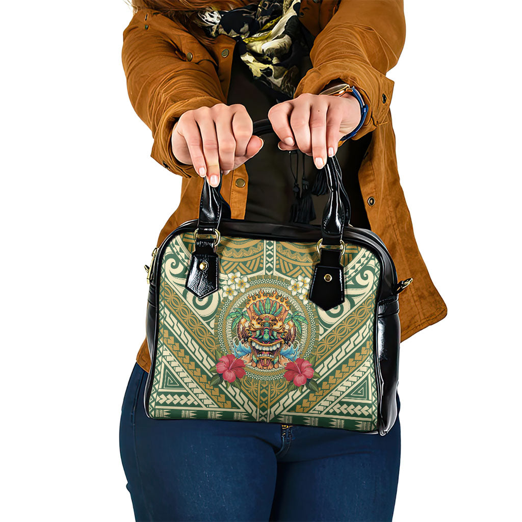 Hawaii Tiki Mask Shoulder Handbag Mele Kalikimaka i Iulai! LT9 One Size Green - Polynesian Pride