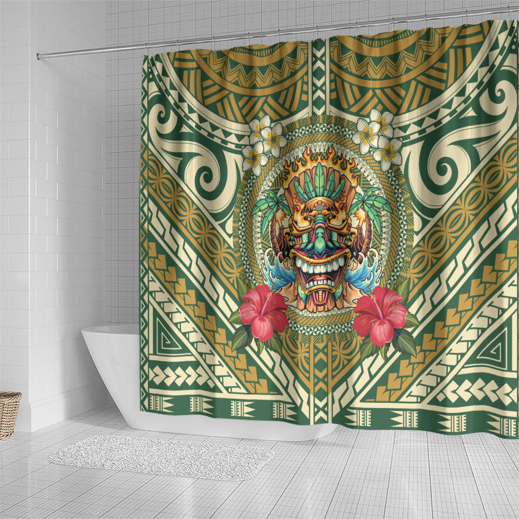 Hawaii Tiki Mask Shower Curtain Mele Kalikimaka i Iulai!