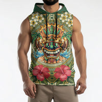Hawaii Tiki Mask Personalized Sleeveless Hoodie Mele Kalikimaka i Iulai!