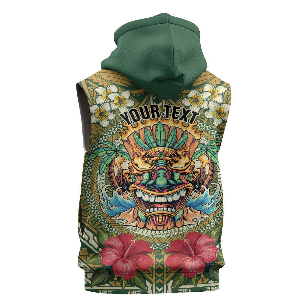 Hawaii Tiki Mask Personalized Sleeveless Zip Hoodie Mele Kalikimaka i Iulai! LT9 - Polynesian Pride