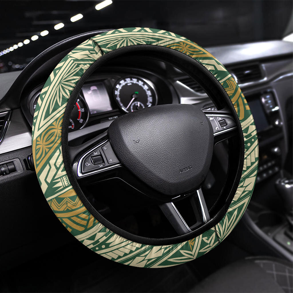 Hawaii Tiki Mask Steering Wheel Cover Mele Kalikimaka i Iulai! LT9 Universal Fit Green - Polynesian Pride