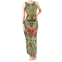 Hawaii Tiki Mask Personalized Tank Maxi Dress Mele Kalikimaka i Iulai!