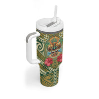 Hawaii Tiki Mask Personalized Tumbler With Handle Mele Kalikimaka i Iulai!