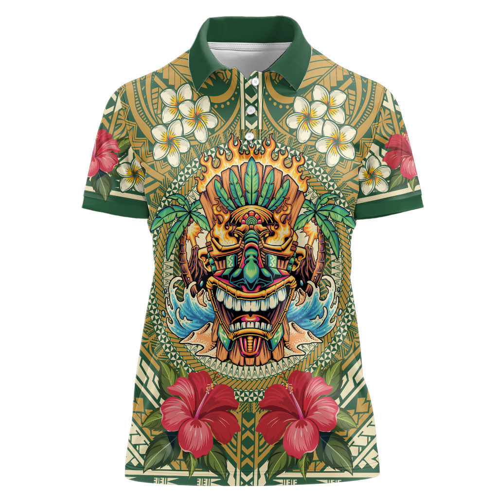 Hawaii Tiki Mask Personalized Women Polo Shirt Mele Kalikimaka i Iulai! LT9 Female Green - Polynesian Pride