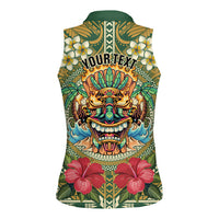 Hawaii Tiki Mask Personalized Women Sleeveless Polo Shirt Mele Kalikimaka i Iulai! LT9 - Polynesian Pride