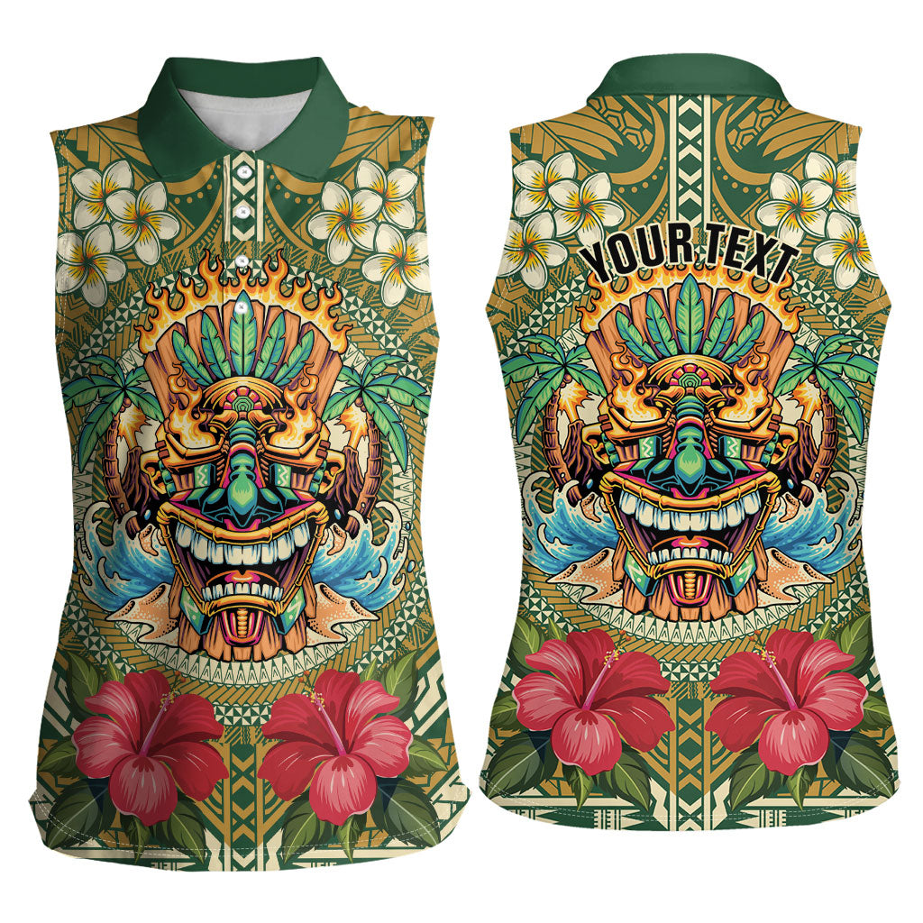 Hawaii Tiki Mask Personalized Women Sleeveless Polo Shirt Mele Kalikimaka i Iulai! LT9 - Polynesian Pride