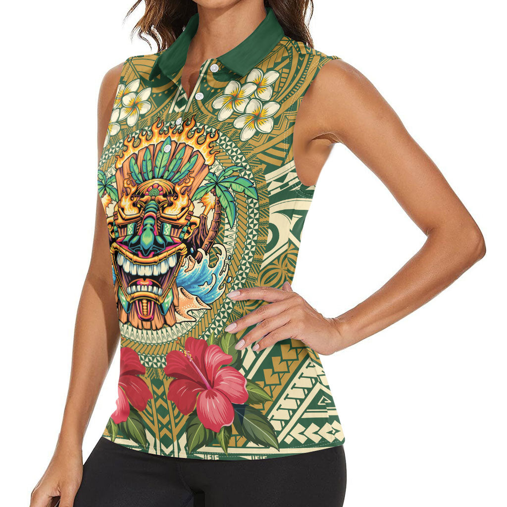 Hawaii Tiki Mask Personalized Women Sleeveless Polo Shirt Mele Kalikimaka i Iulai! LT9 - Polynesian Pride
