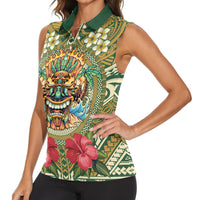 Hawaii Tiki Mask Personalized Women Sleeveless Polo Shirt Mele Kalikimaka i Iulai! LT9 - Polynesian Pride