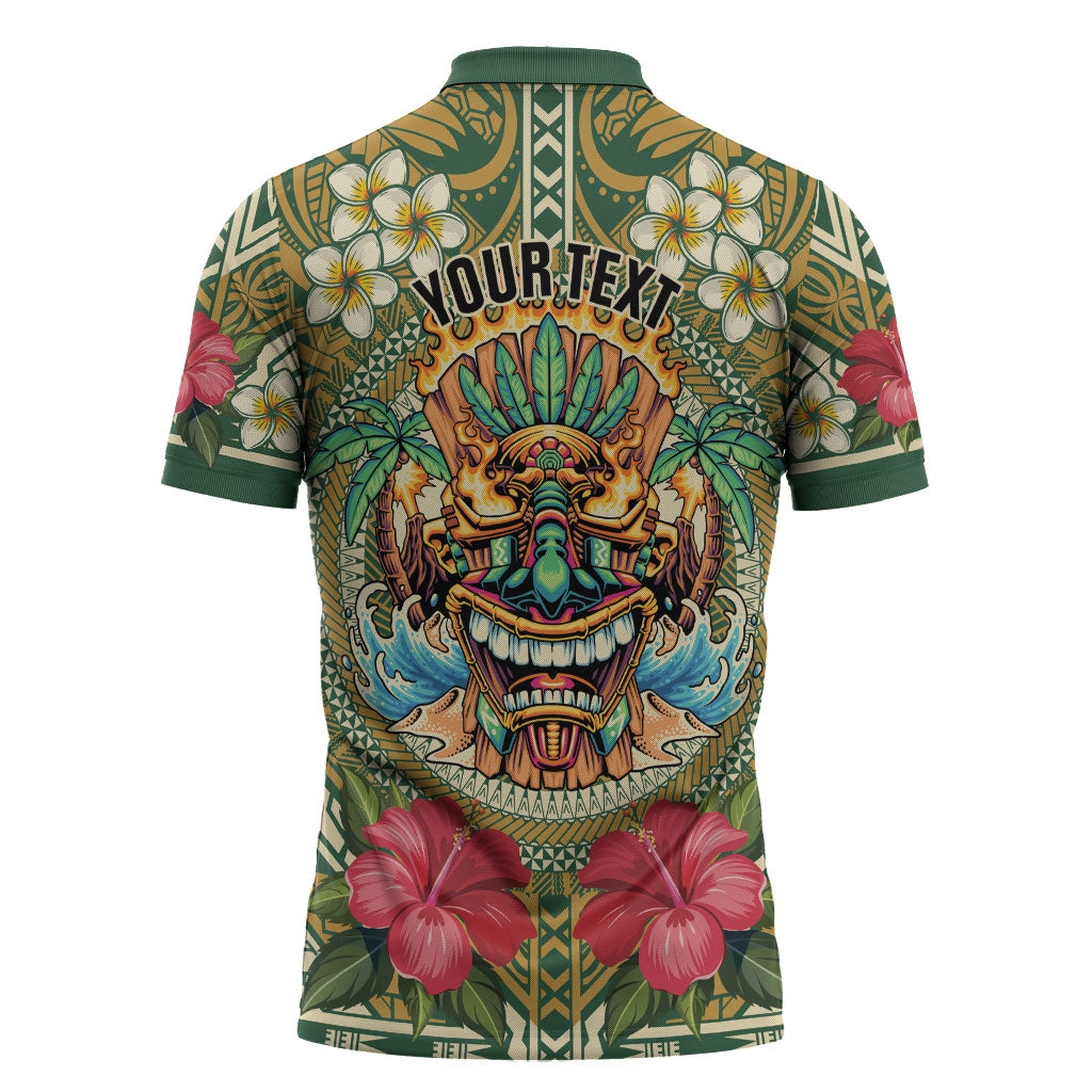 Hawaii Tiki Mask Personalized Zipper Polo Shirt Mele Kalikimaka i Iulai!