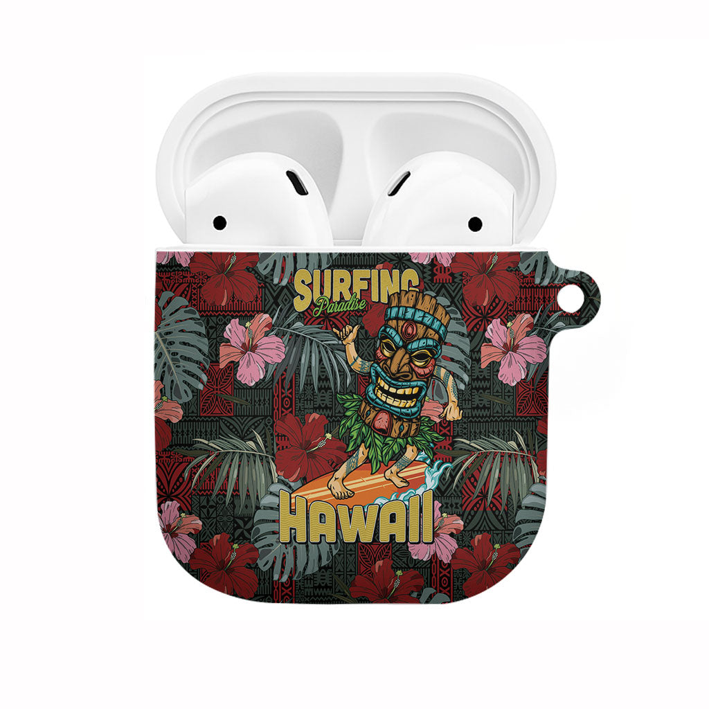 Hawaii Tiki Surfing AirPods Case Mele Kalikimaka i Iulai! LT9 Black - Polynesian Pride