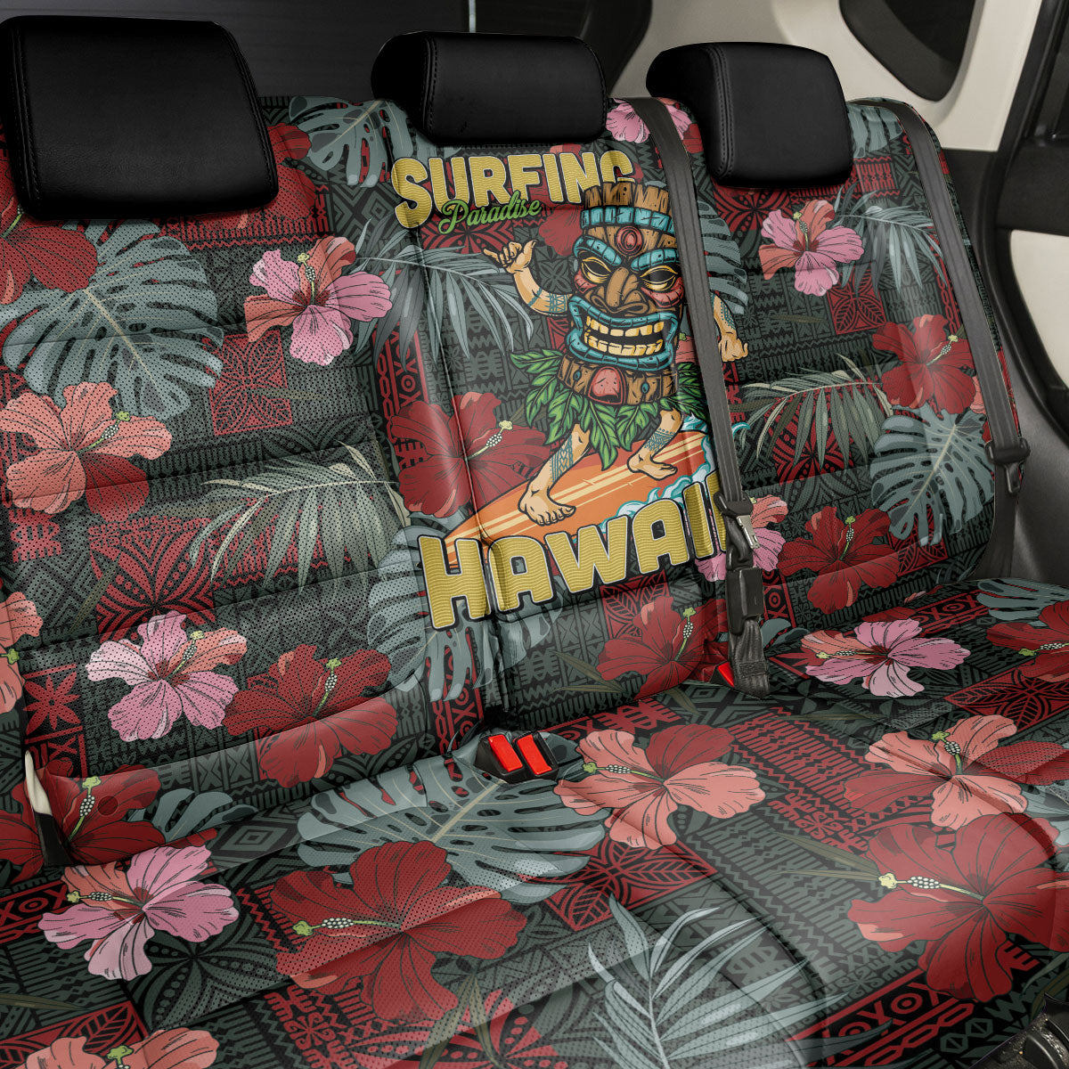 Hawaii Tiki Surfing Back Car Seat Cover Mele Kalikimaka i Iulai!