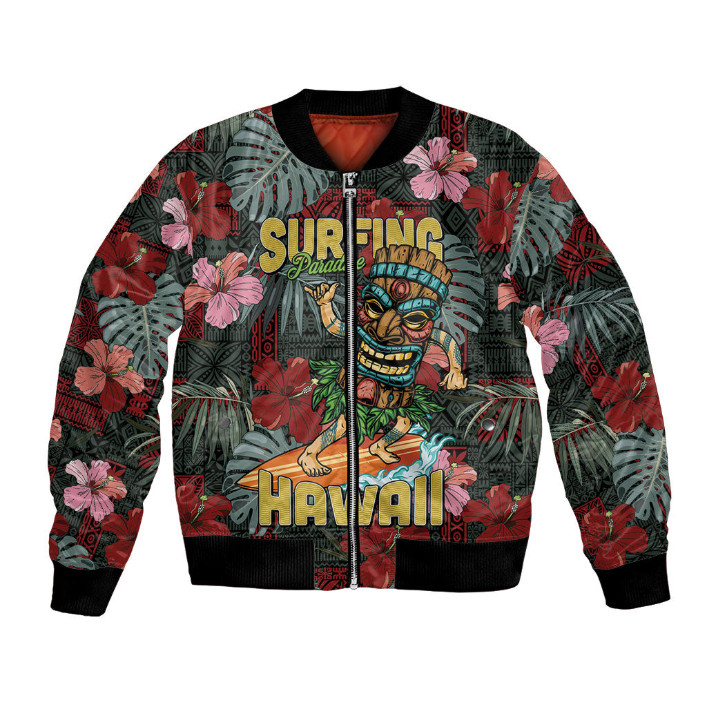 Hawaii Tiki Surfing Bomber Jacket Mele Kalikimaka i Iulai!