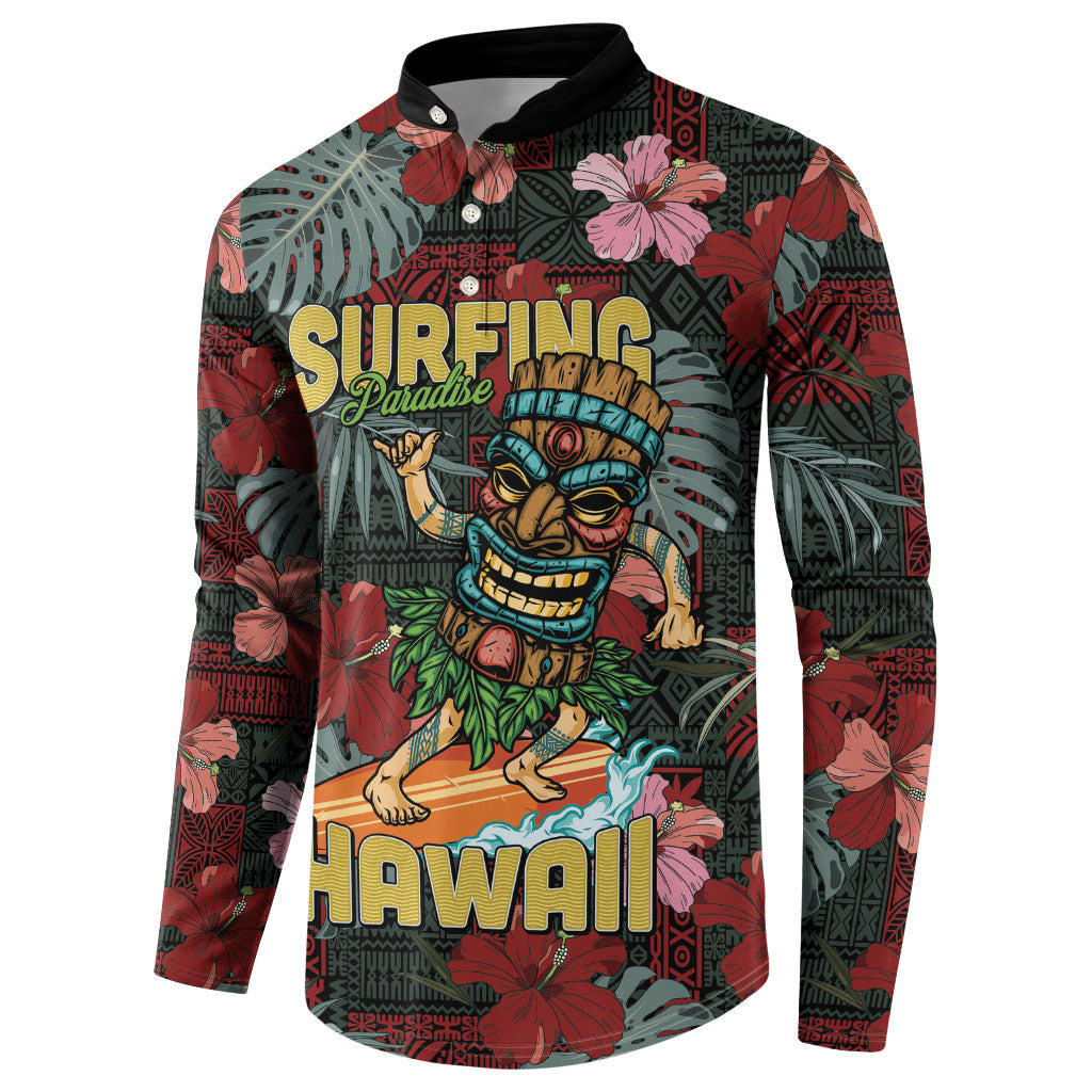 Hawaii Tiki Surfing Button Sweatshirt Mele Kalikimaka i Iulai!