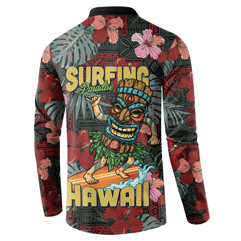 Hawaii Tiki Surfing Button Sweatshirt Mele Kalikimaka i Iulai!