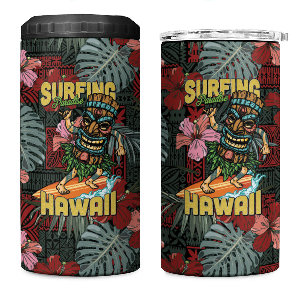Hawaii Tiki Surfing 4 in 1 Can Cooler Tumbler Mele Kalikimaka i Iulai! LT9 One Size: 16 oz Black - Polynesian Pride