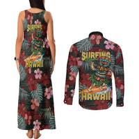 Hawaii Tiki Surfing Couples Matching Tank Maxi Dress and Long Sleeve Button Shirt Mele Kalikimaka i Iulai! LT9 - Polynesian Pride