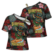 Hawaii Tiki Surfing Cross Shoulder Shirt Mele Kalikimaka i Iulai!