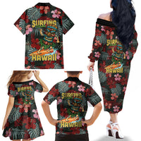 Hawaii Tiki Surfing Family Matching Off The Shoulder Long Sleeve Dress and Hawaiian Shirt Mele Kalikimaka i Iulai! LT9 - Polynesian Pride