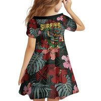 Hawaii Tiki Surfing Family Matching Off Shoulder Short Dress and Hawaiian Shirt Mele Kalikimaka i Iulai! LT9 - Polynesian Pride