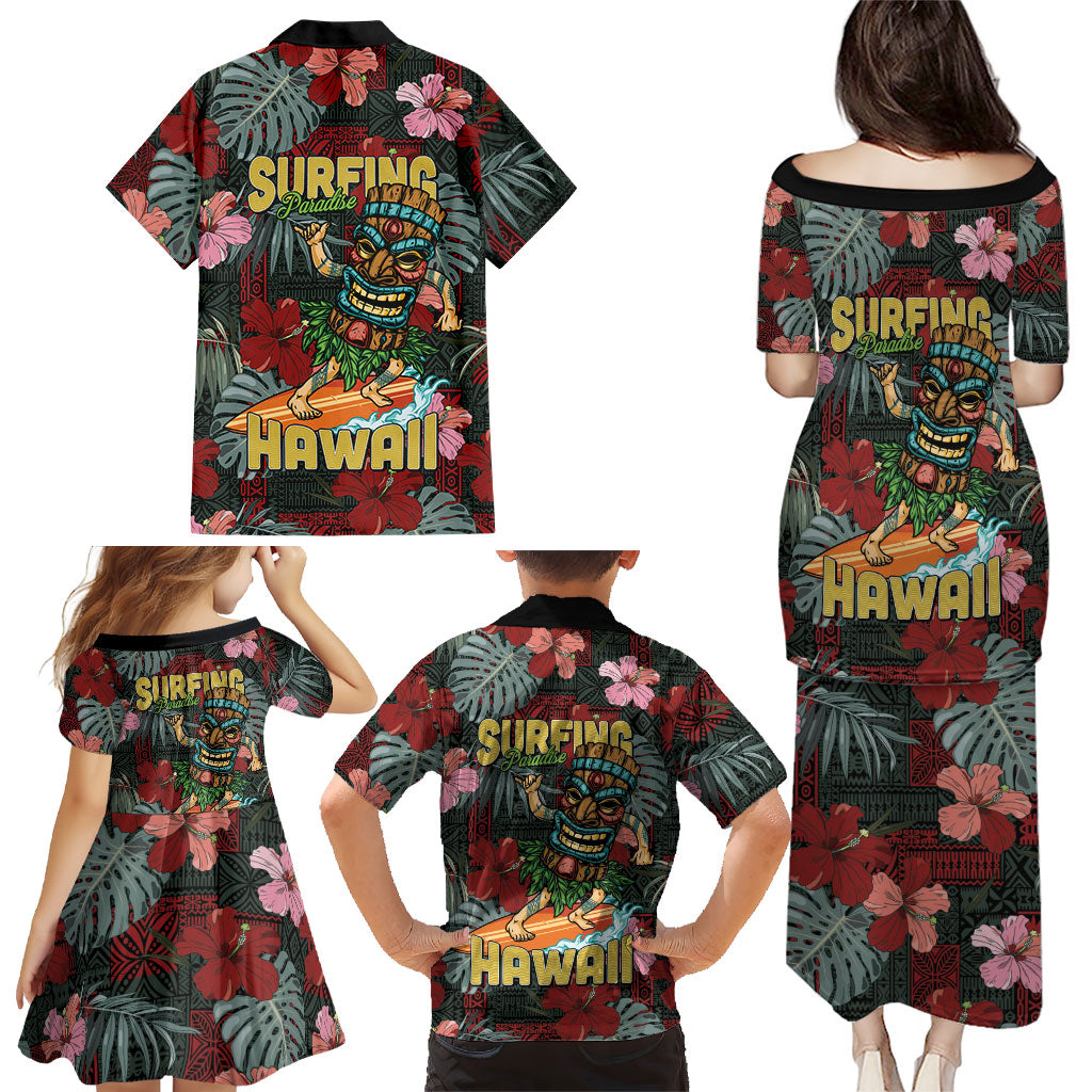 Hawaii Tiki Surfing Family Matching Puletasi and Hawaiian Shirt Mele Kalikimaka i Iulai! LT9 - Polynesian Pride