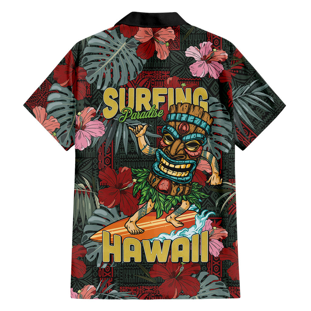 Hawaii Tiki Surfing Family Matching Short Sleeve Bodycon Dress and Hawaiian Shirt Mele Kalikimaka i Iulai! LT9 - Polynesian Pride