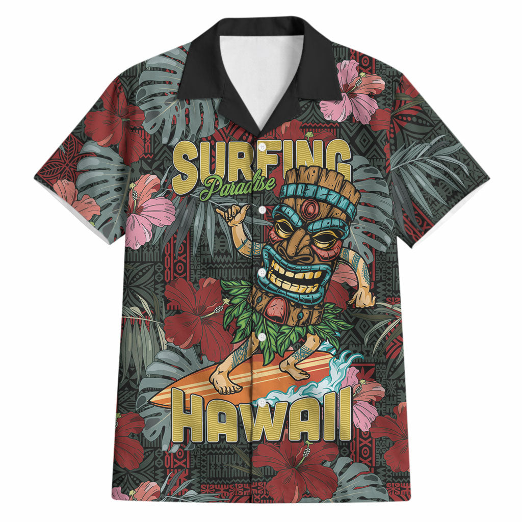 Hawaii Tiki Surfing Hawaiian Shirt Mele Kalikimaka i Iulai! LT9 Black - Polynesian Pride