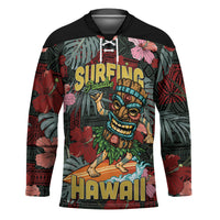 Hawaii Tiki Surfing Hockey Jersey Mele Kalikimaka i Iulai! LT9 Unisex Black - Polynesian Pride