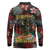 Hawaii Tiki Surfing Long Sleeve Polo Shirt Mele Kalikimaka i Iulai!