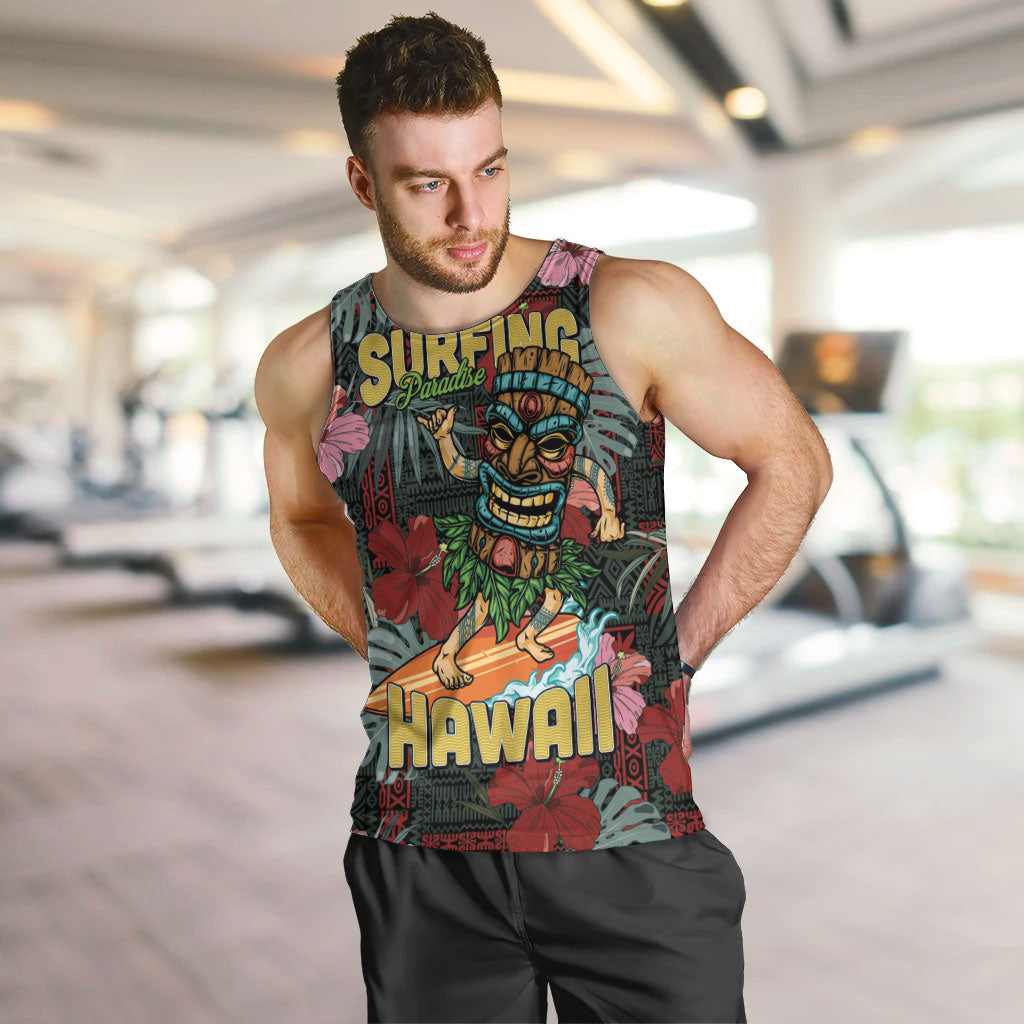 Hawaii Tiki Surfing Men Tank Top Mele Kalikimaka i Iulai! LT9 Black - Polynesian Pride