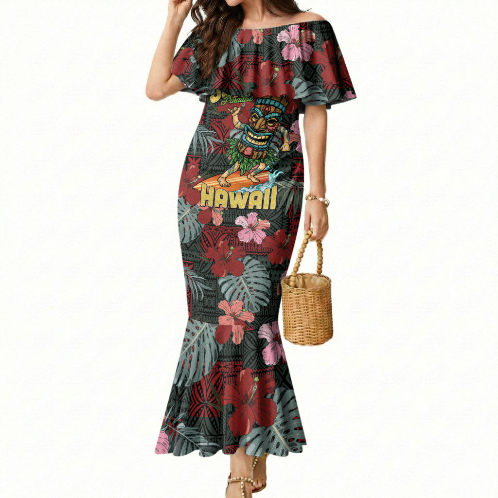 Hawaii Tiki Surfing Mermaid Dress Mele Kalikimaka i Iulai! LT9 Women Black - Polynesian Pride